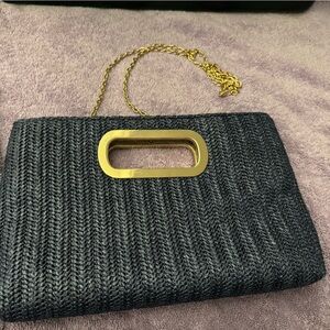 Navy Woven Clutch w/ Gold Handle | Evening Cocktail Bag